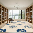 Navy Starfish Circle Pattern Rug