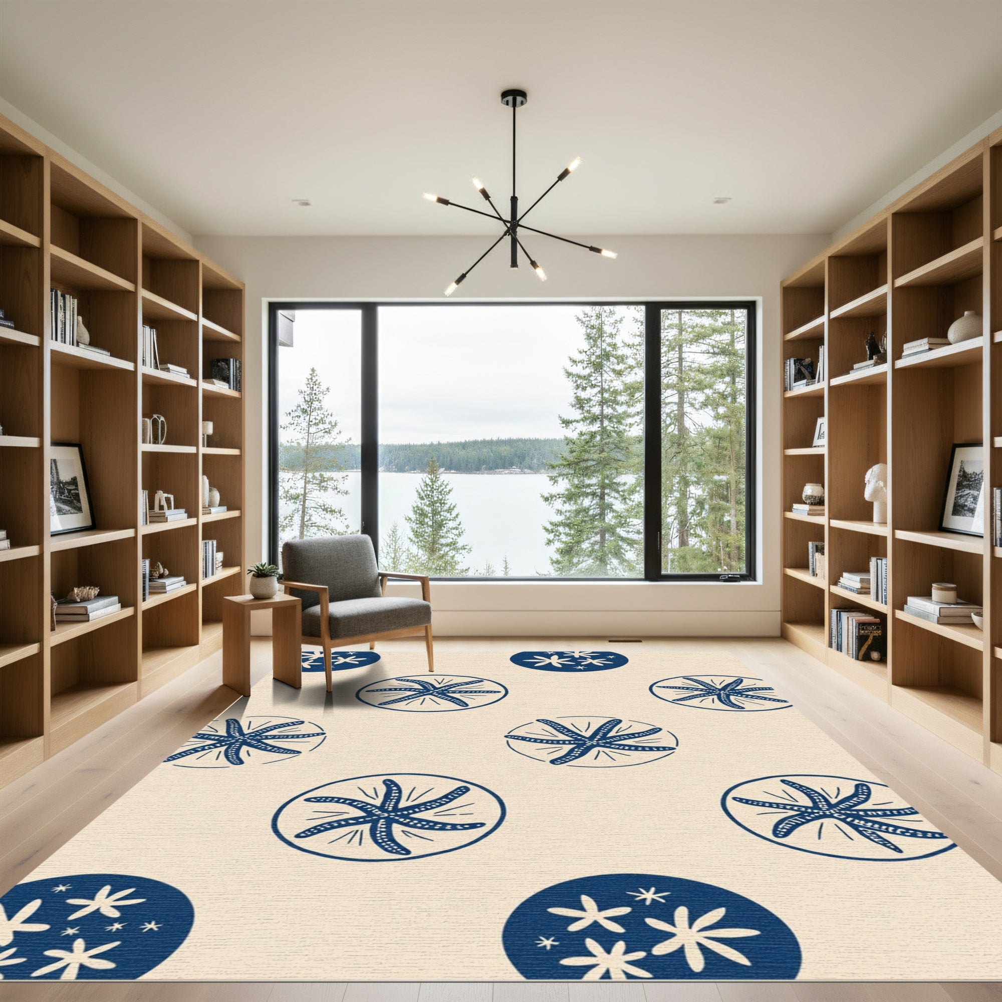 Navy Starfish Circle Pattern Rug