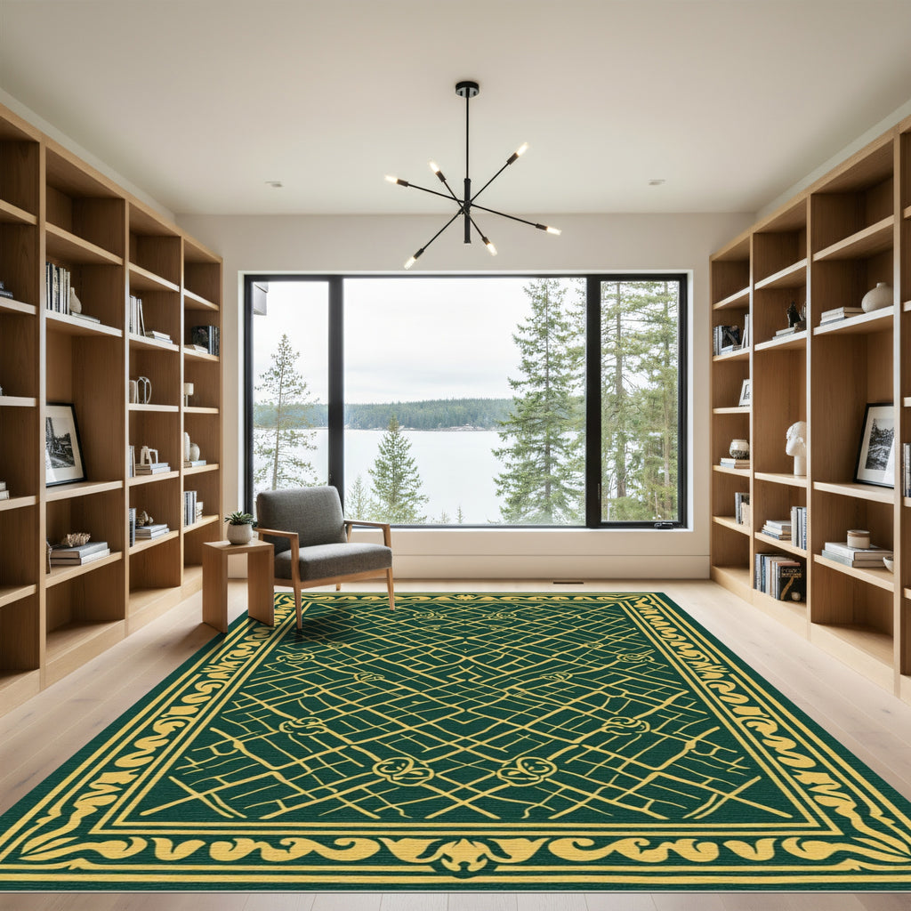 Emerald Gold Scroll Lattice Rug