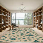 Teal Birds Floral Spray Pattern Rug
