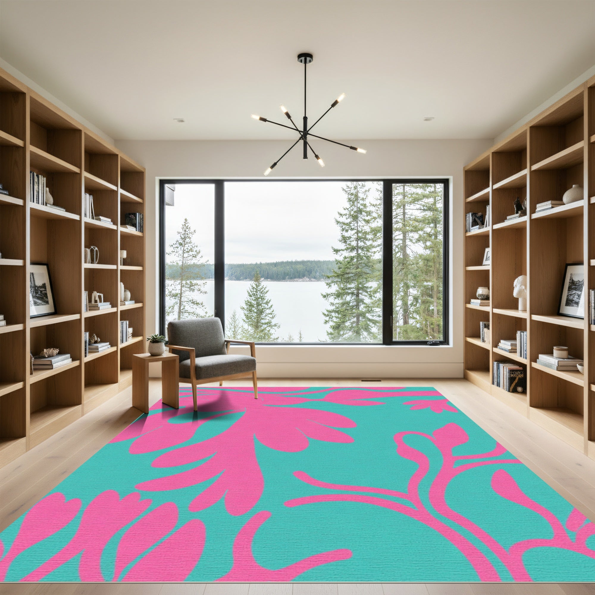 Teal Pink Contemporary Botanical Organic Rug