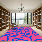 Vibrant Blue Botanical Swirl Rug