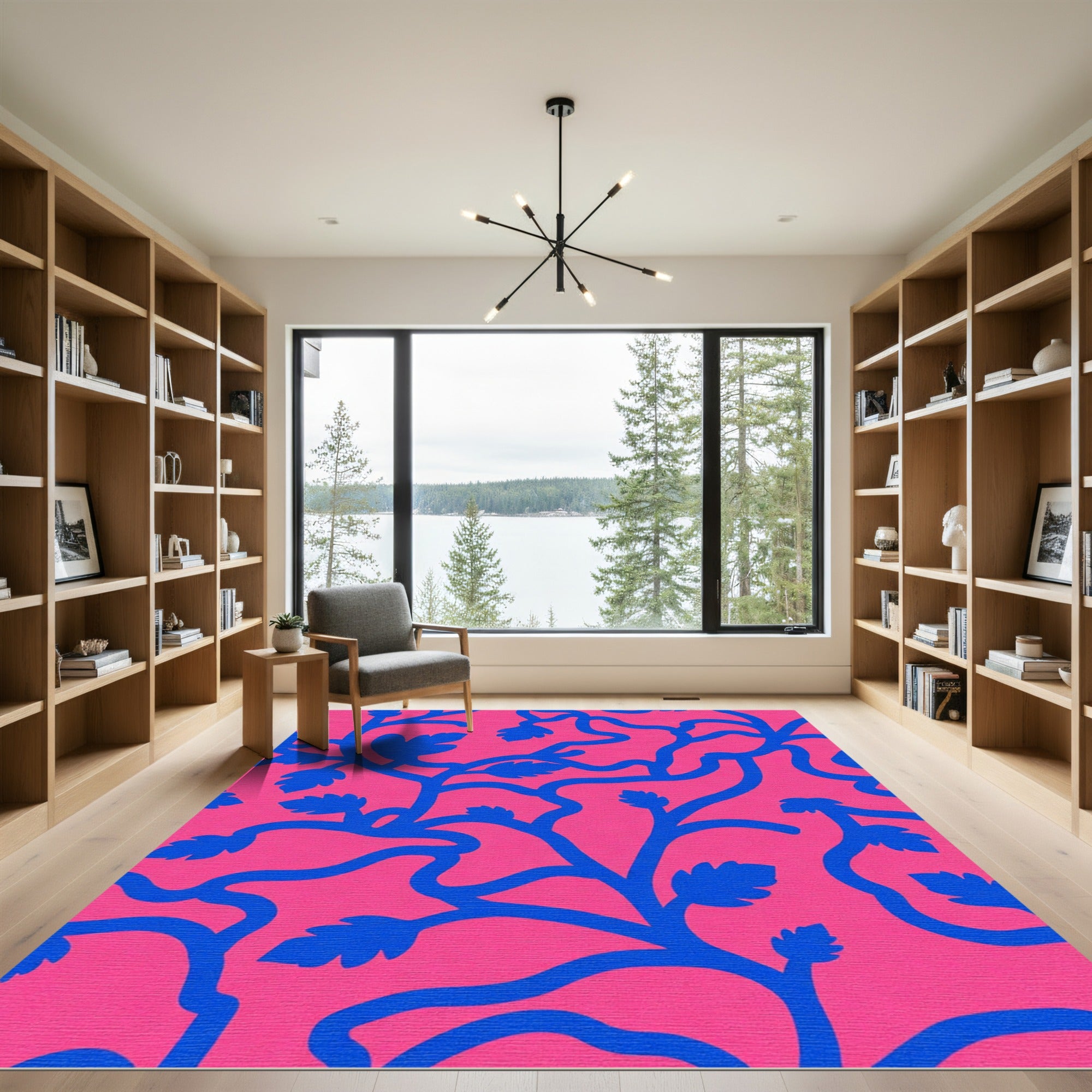 Vibrant Blue Botanical Swirl Rug