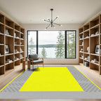 Vibrant Yellow Geometric Border Rug