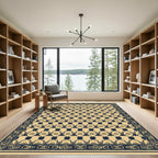Beige Navy Geometric Chain Medallion Rug