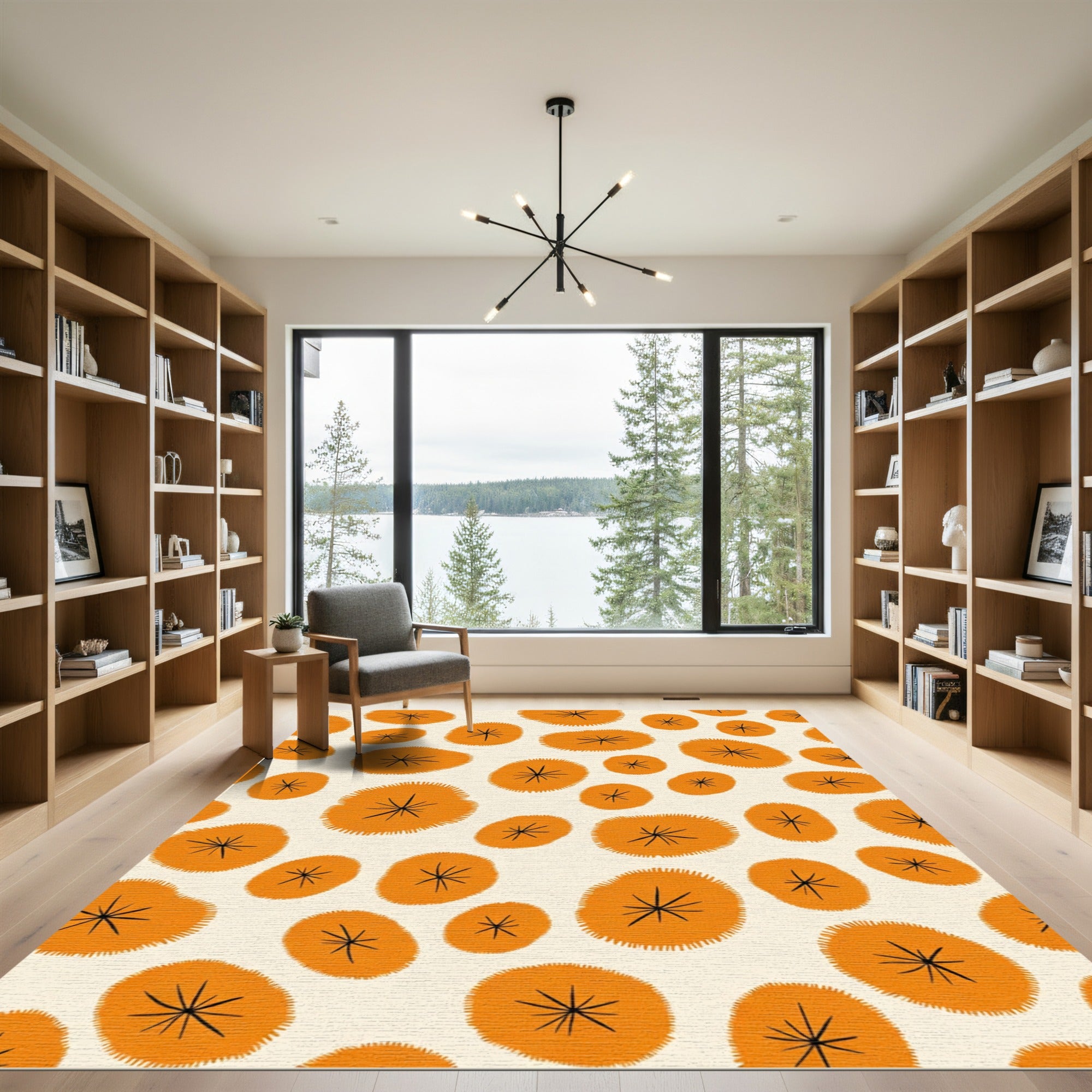Orange Coral Starburst Round Rug