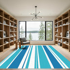Aqua and Cobalt Vertical Stripe Rug