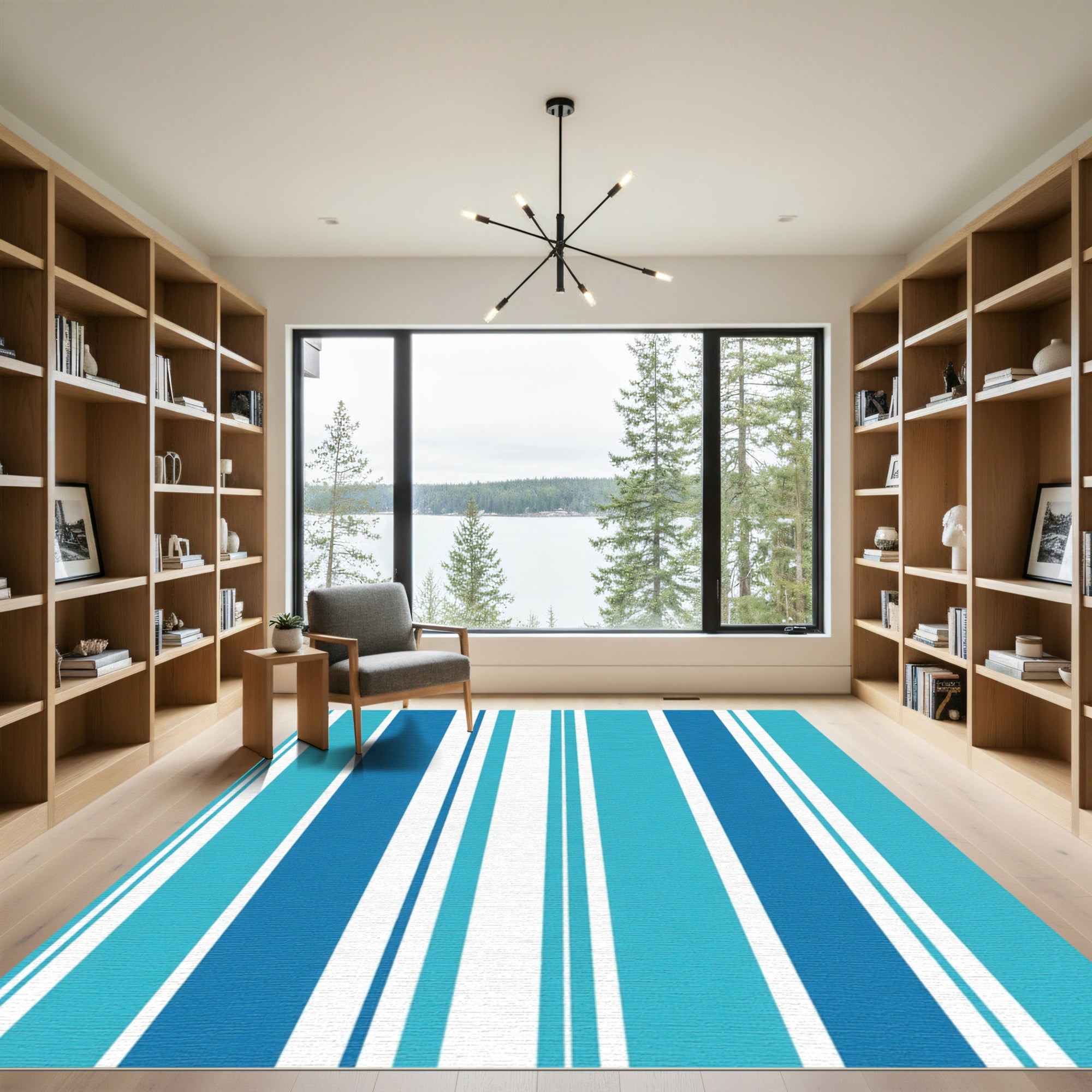 Aqua and Cobalt Vertical Stripe Rug
