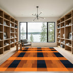 Bold Orange Plaid Checkered Rug