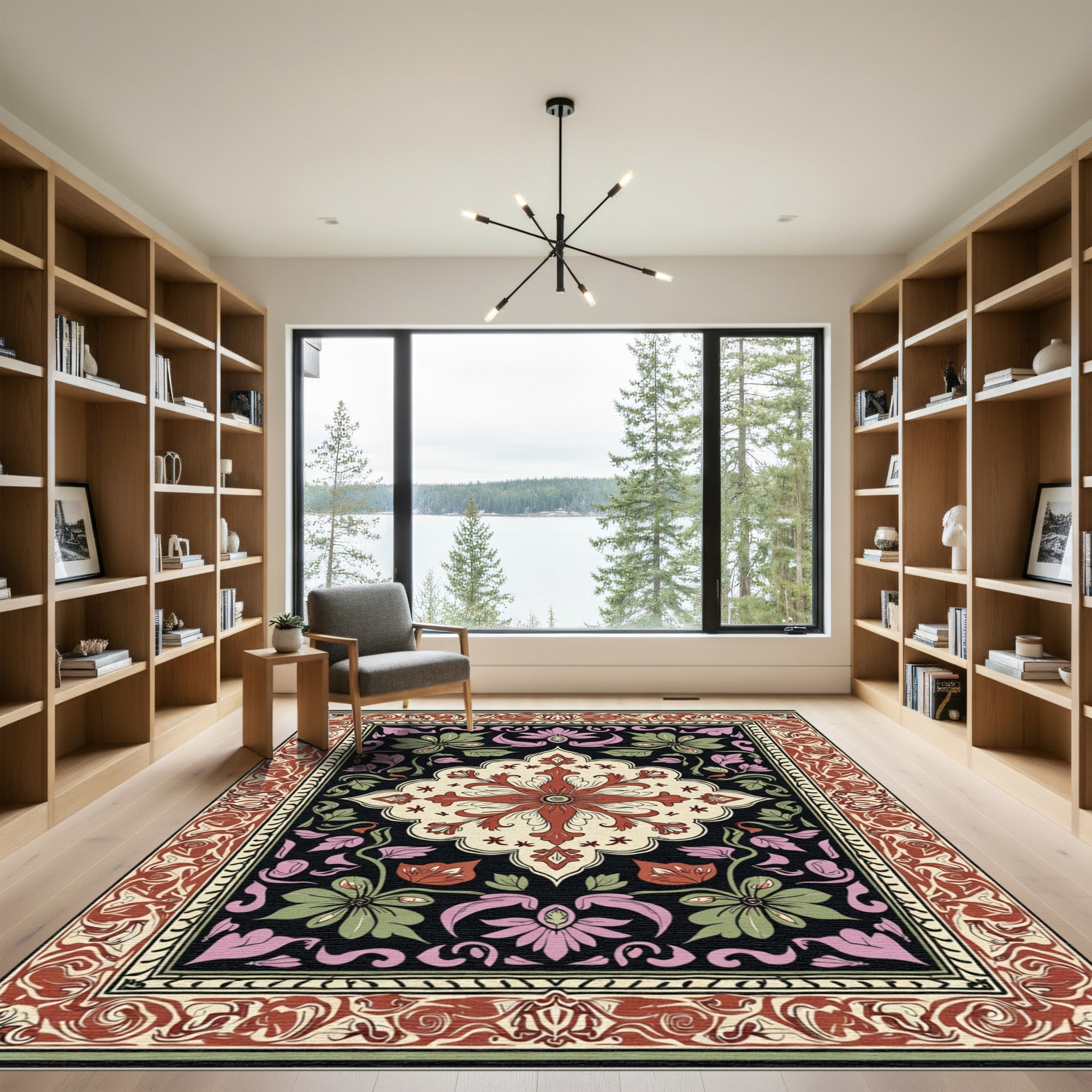 Crimson Floral Garden Medallion Rug