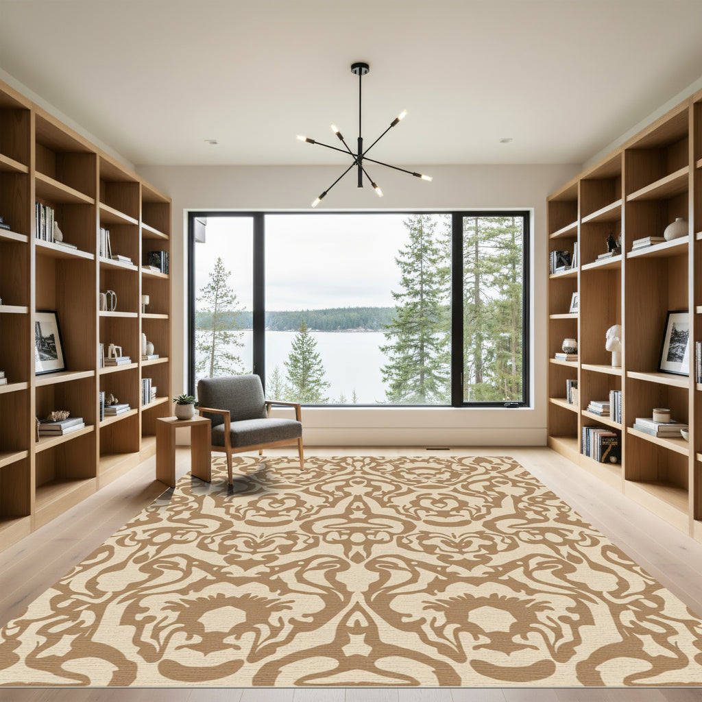 Brown Beige Baroque Swirl Rug
