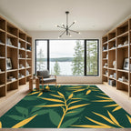 Golden Bamboo Fronds Dark Forest Rug