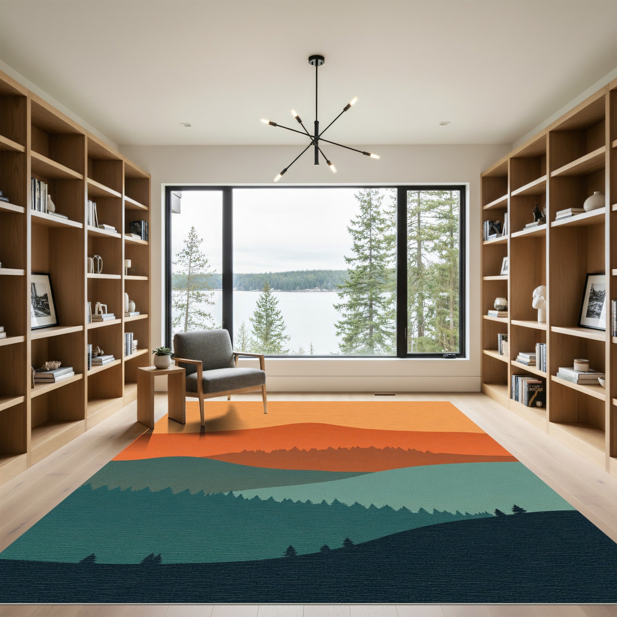 Layered Orange Teal Mountain Vista Rug