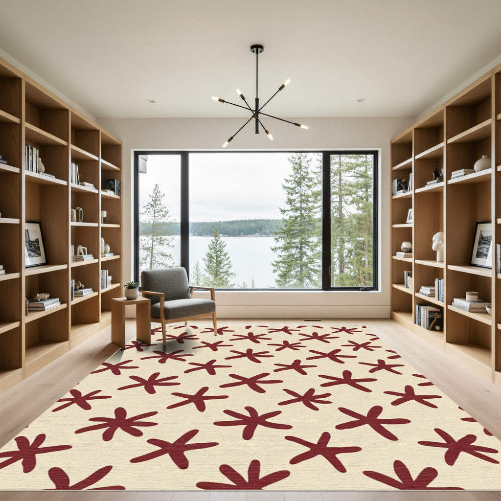 Deep Red Starburst Scatter Rug