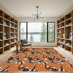 Burnt Orange Floral Vine Curvilinear Rug