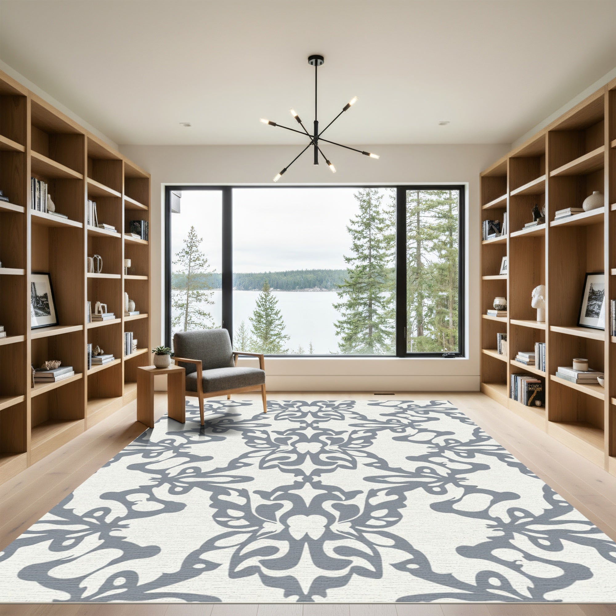 Gray Damask Floral Trefoil Rug