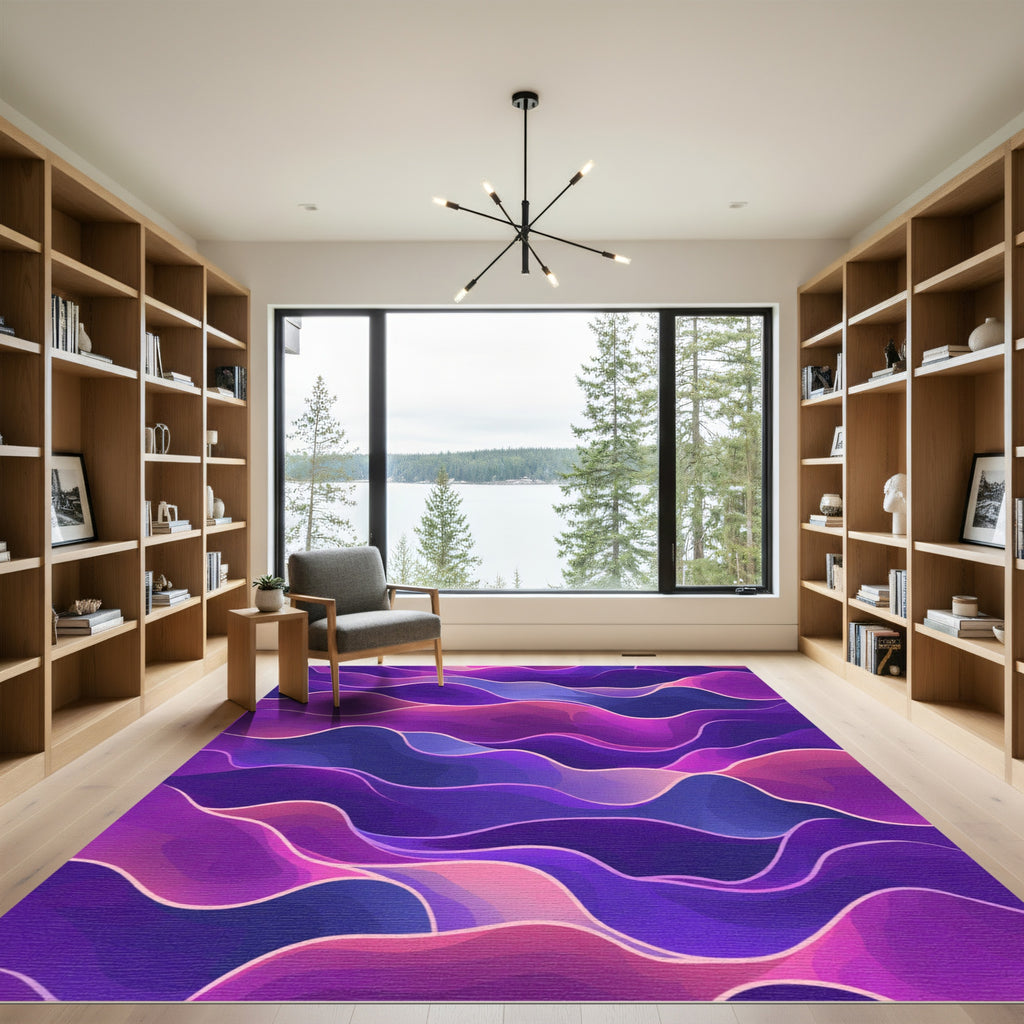 Vibrant Purple Pink Wavy Flow Rug