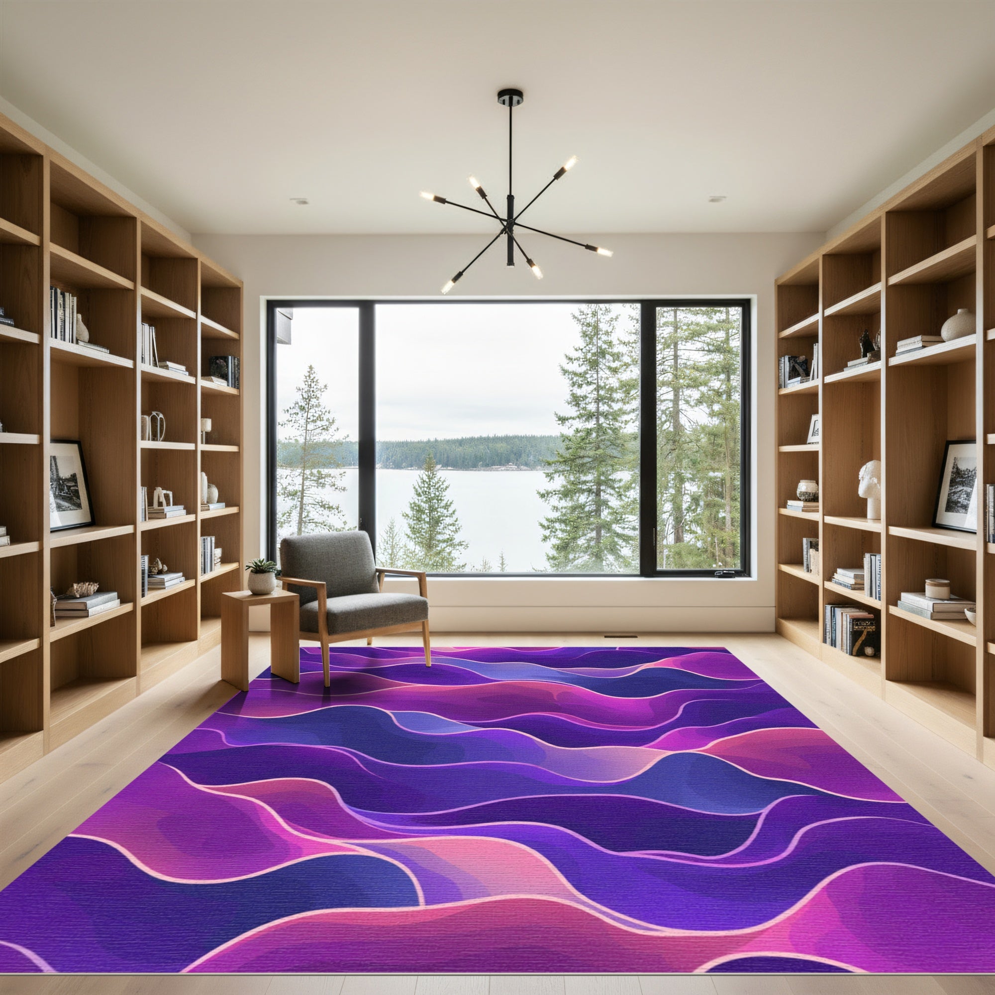 Vibrant Purple Pink Wavy Flow Rug