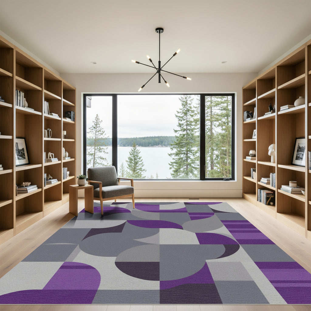 Abstract Purple Grayscale Curves Rug