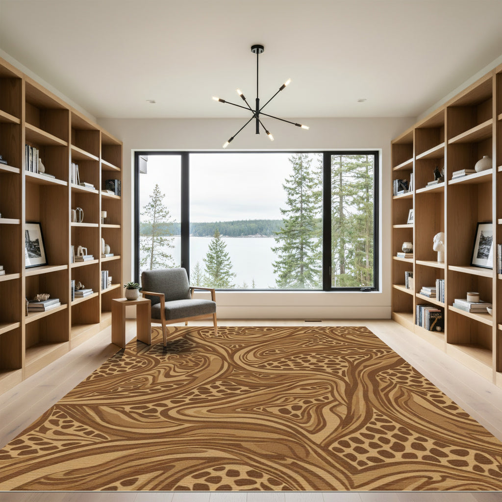 Brown Swirls Animal Print Abstract Rug
