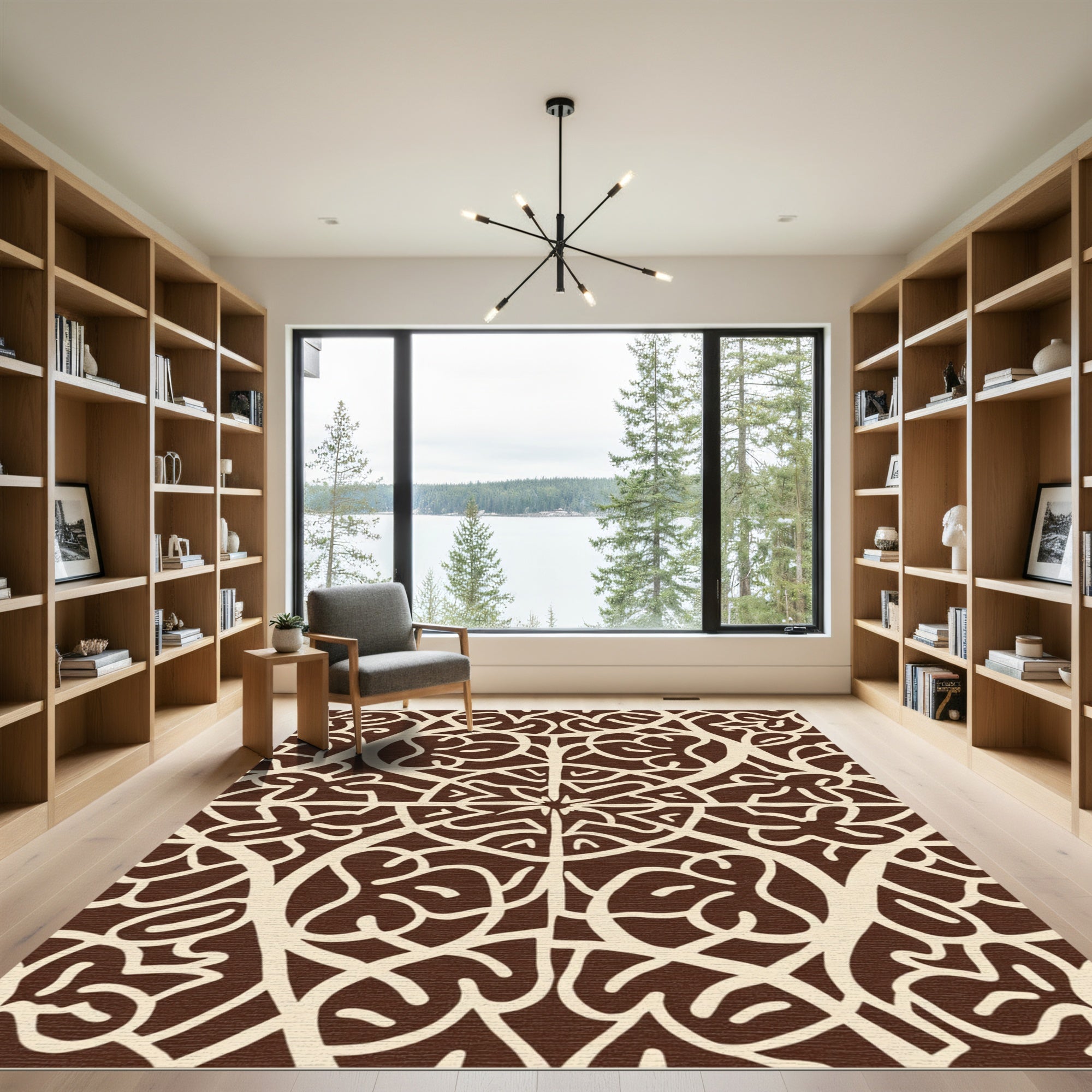 Brown Beige Organic Vine Mandala Rug