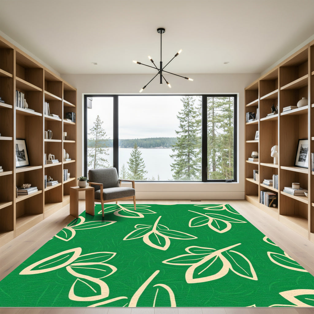Emerald Green Cream Leafy Branch Rug