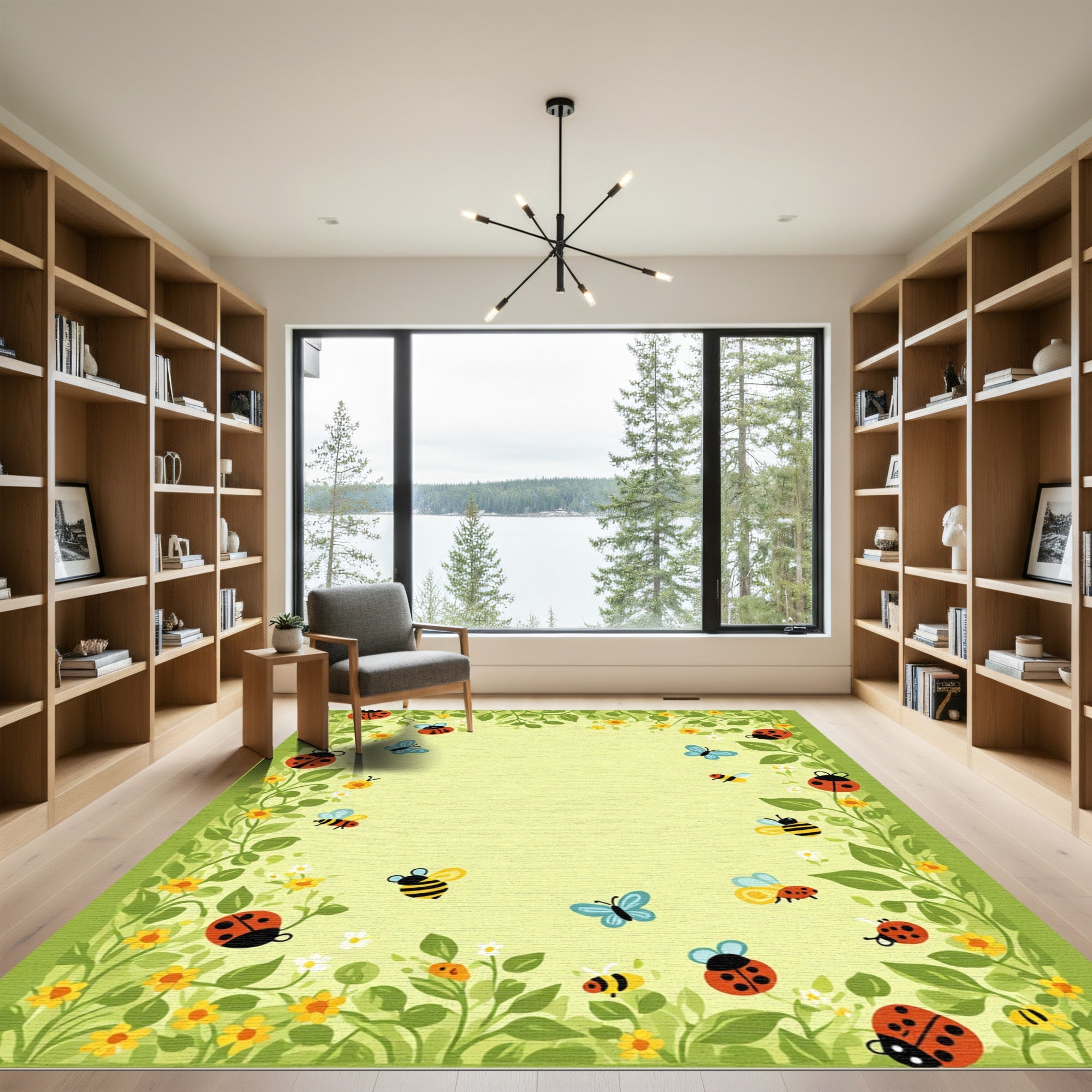 Whimsical Ladybug Butterfly Busy Meadow Rug