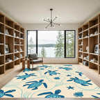 Oceanic Blue Turtle Coral Reef Rug