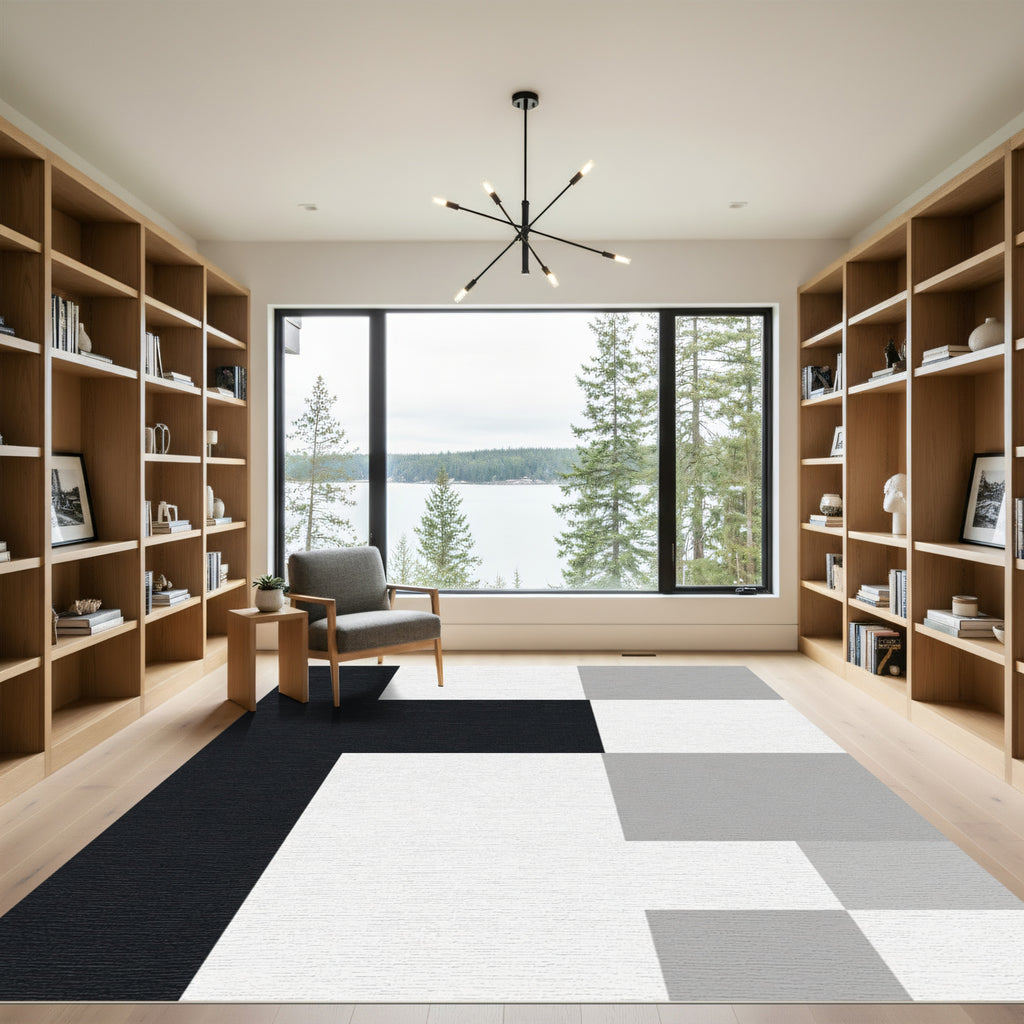 Modern Monochrome Geometric Blocks Rug