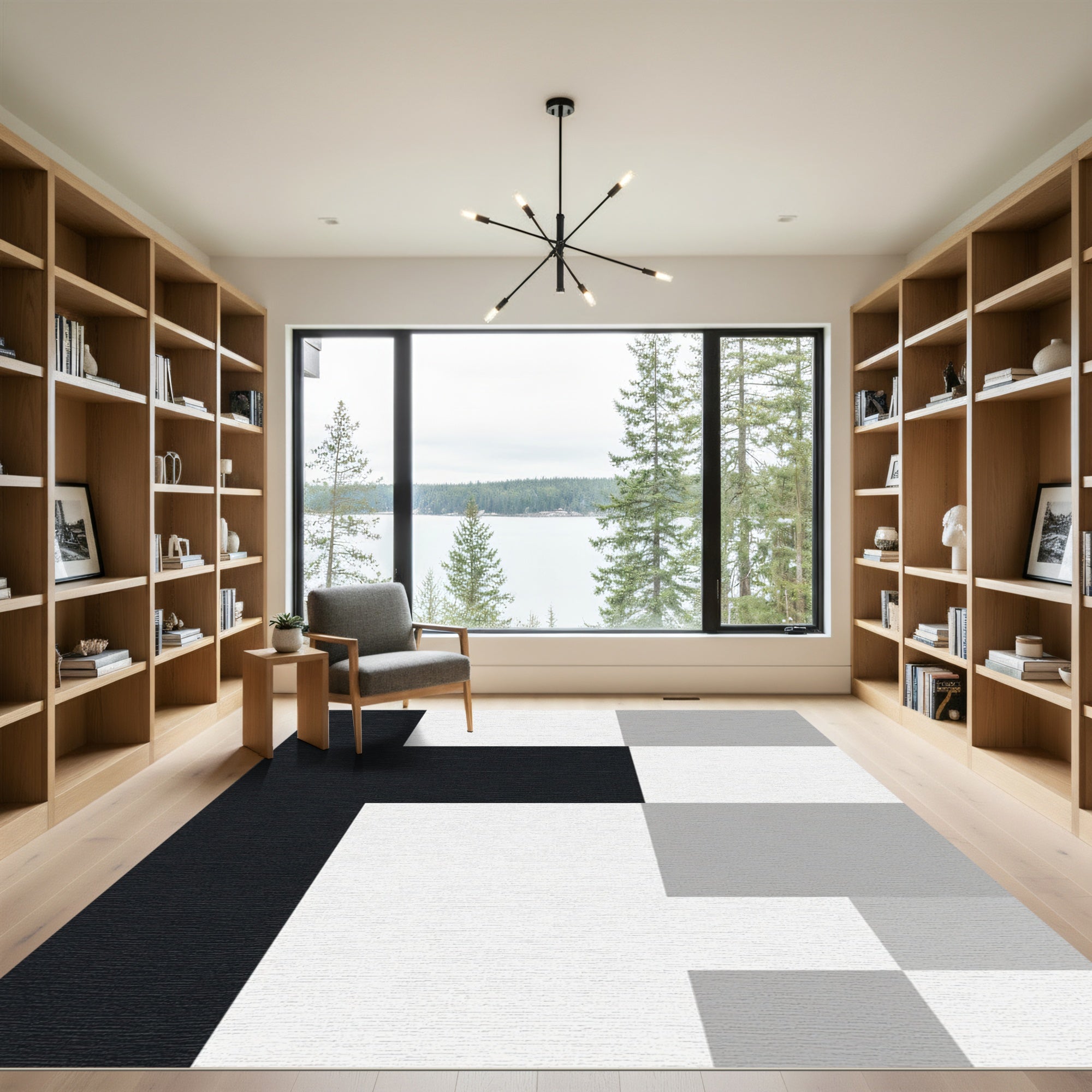 Modern Monochrome Geometric Blocks Rug