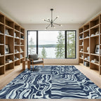 Indigo Abstract Swirl Lines Rug