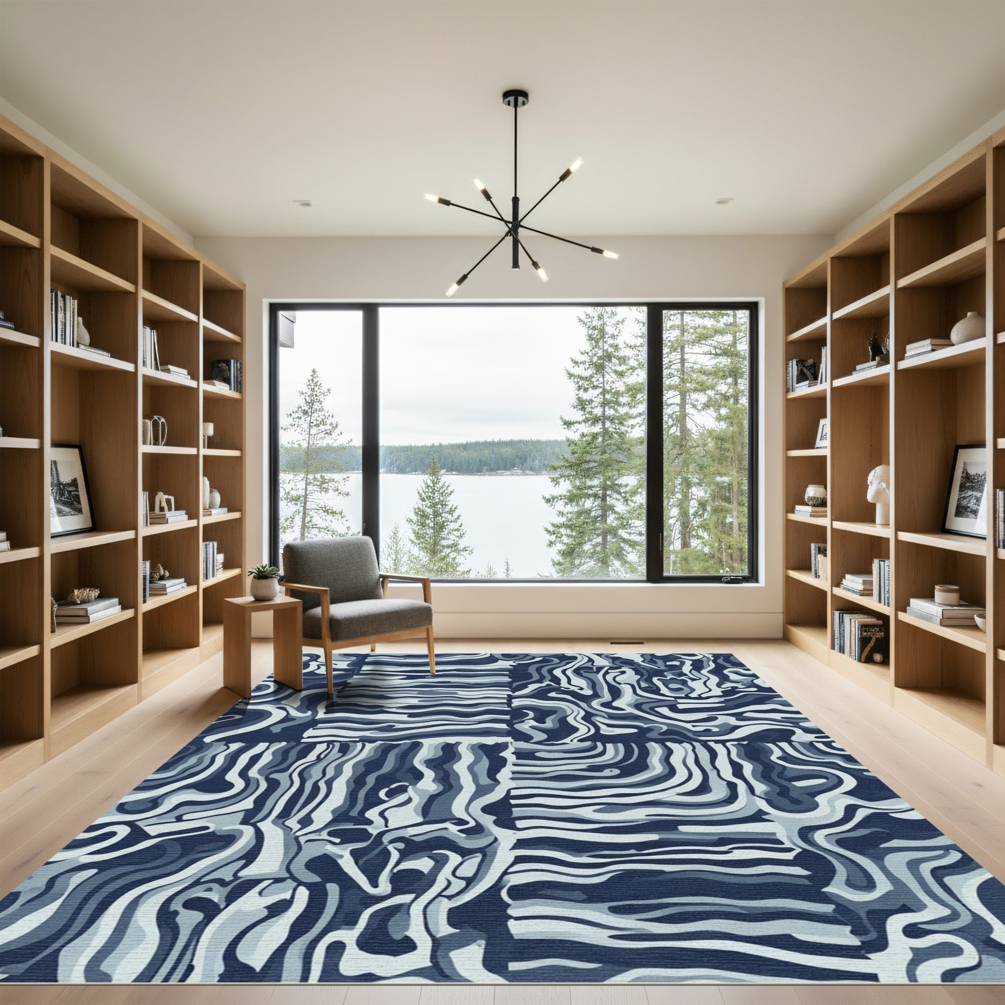 Indigo Abstract Swirl Lines Rug