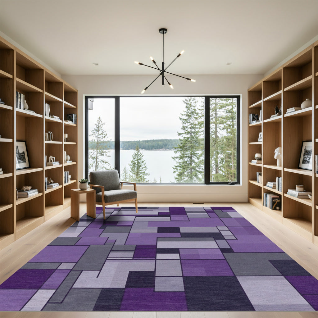 Amethyst Geometric Block Rectangles Rug