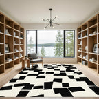 Black White Abstract Geo Fragment Rug