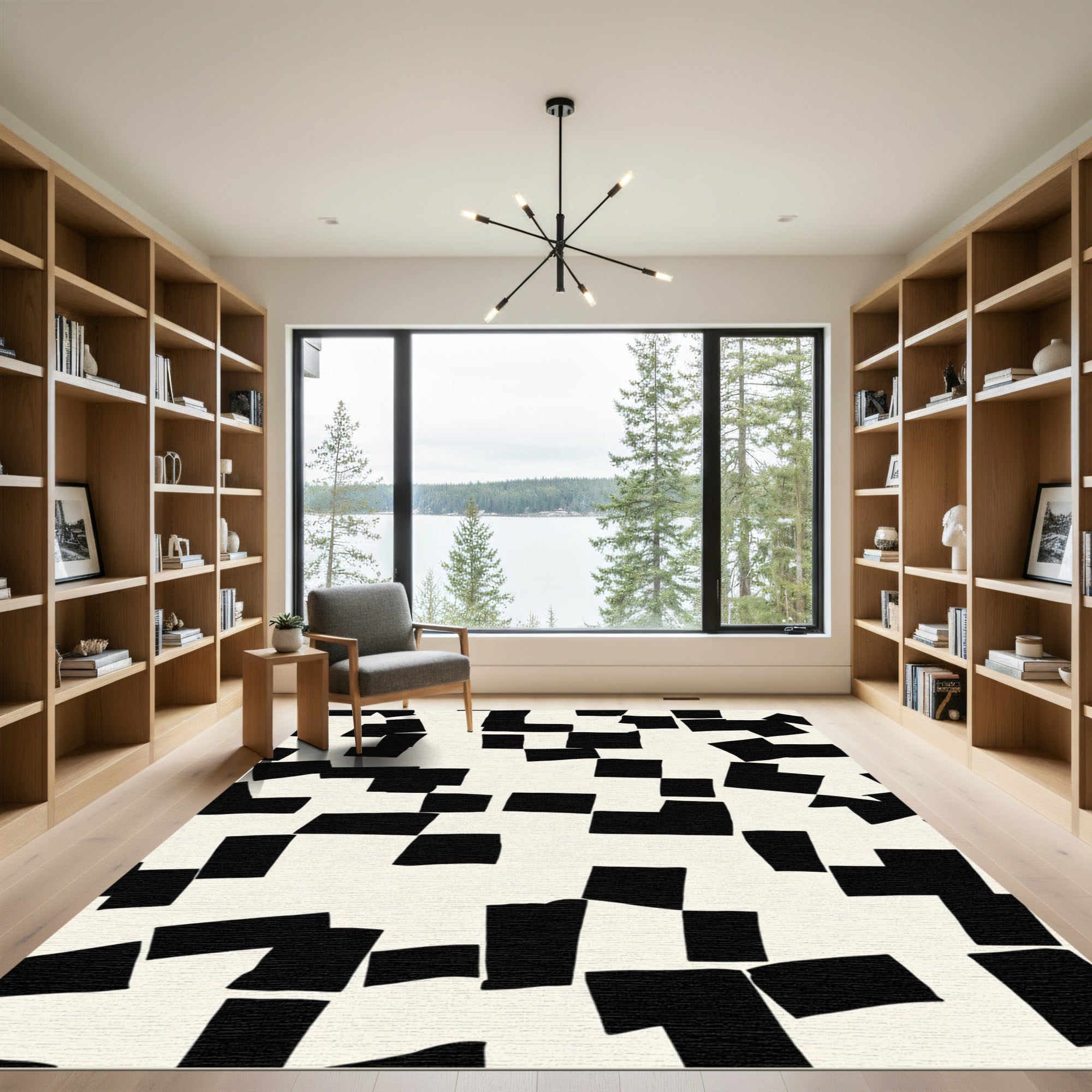 Black White Abstract Geo Fragment Rug