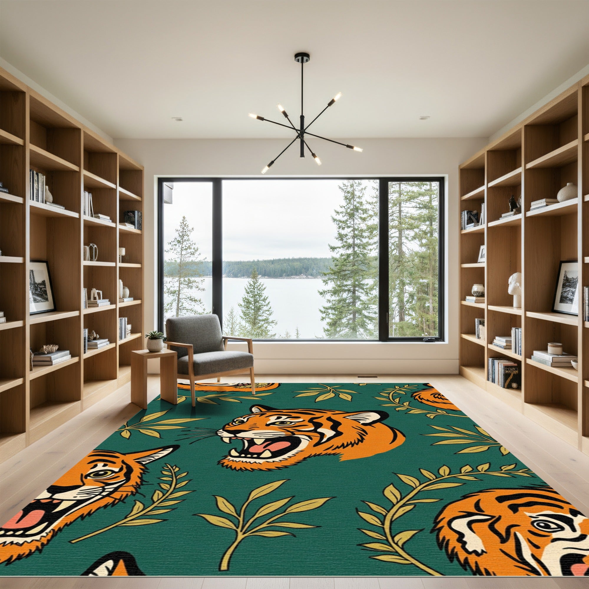 Fierce Orange Tiger Jungle Leaf Rug