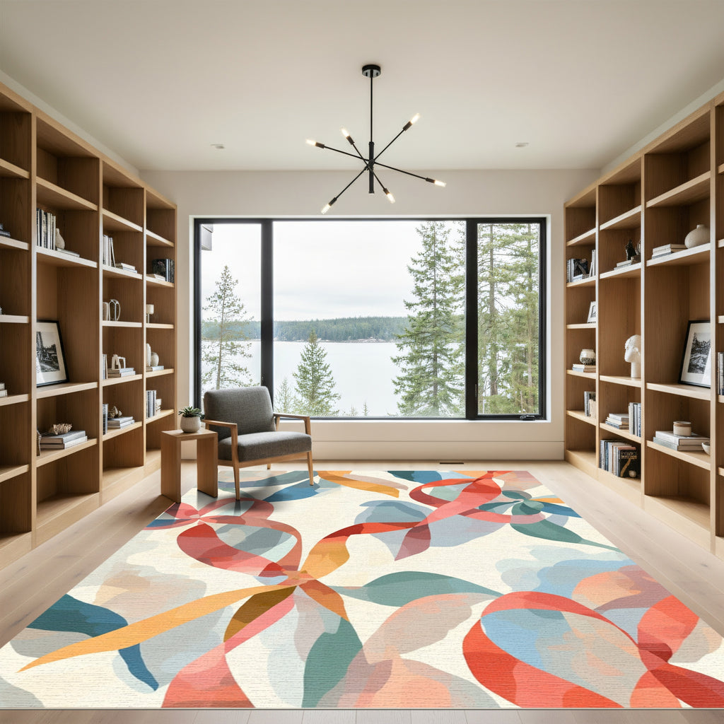 Abstract Ribbon Swirl Color Splash Rug