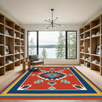 Red Geometric Sunburst Star Medallion Rug