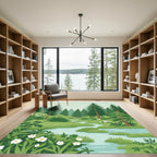 Serene Forest Stream With White Flowers Rug