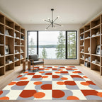 Orange Gray Retro Circle Grid Rug