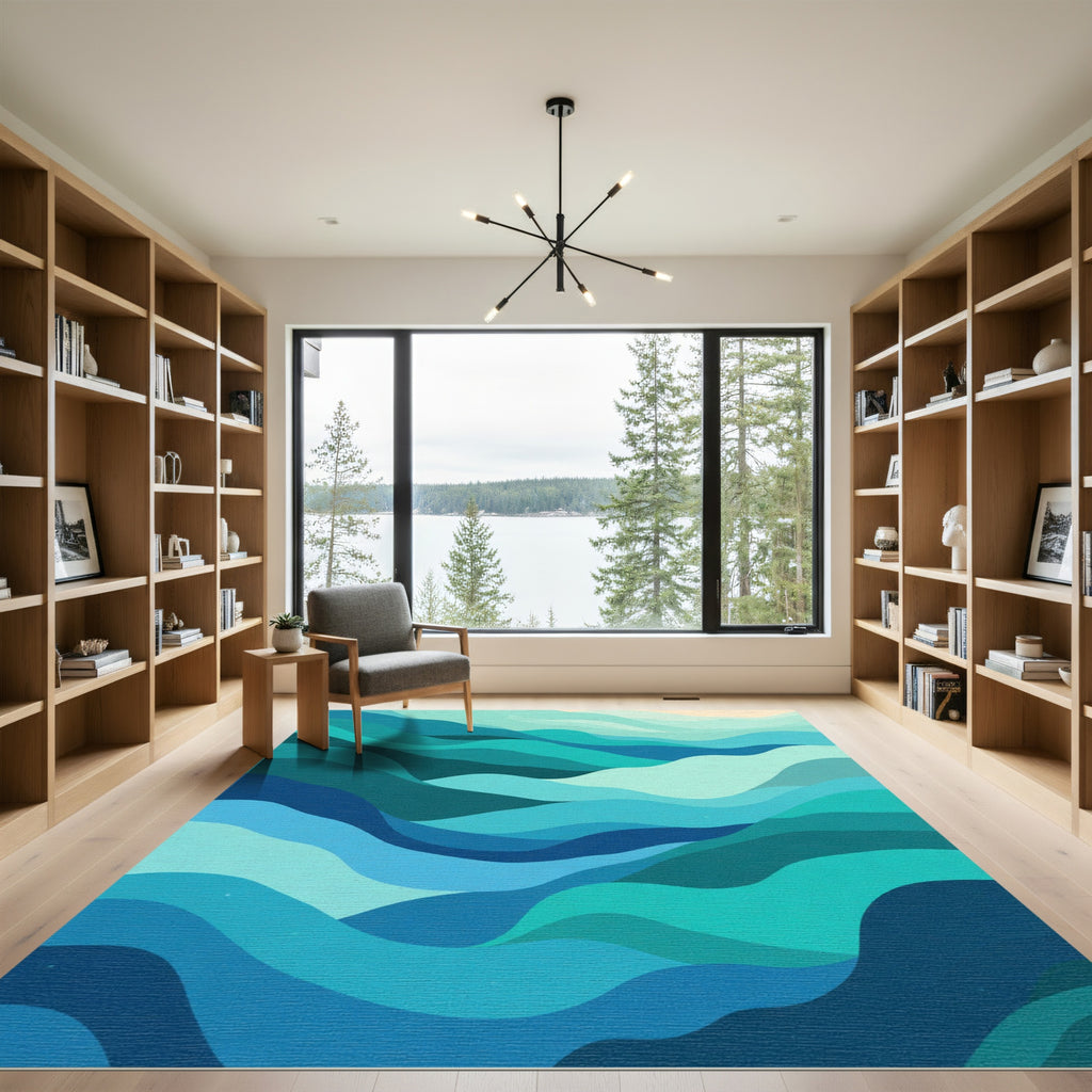 Gradient Blue Wavy Layers Rug