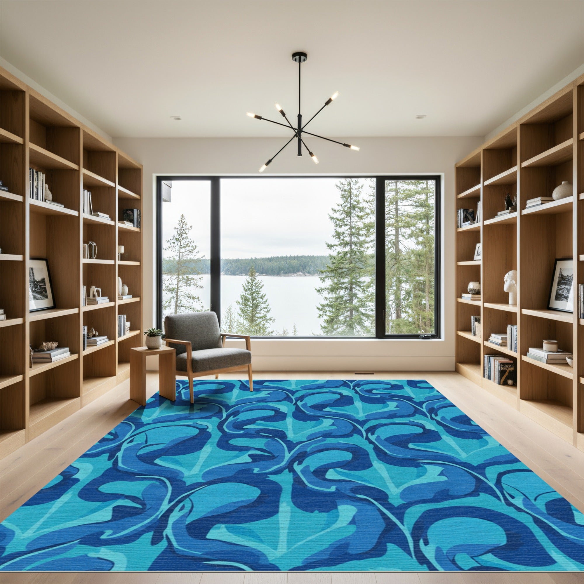 Deep Blue Abstract Organic Wave Rug
