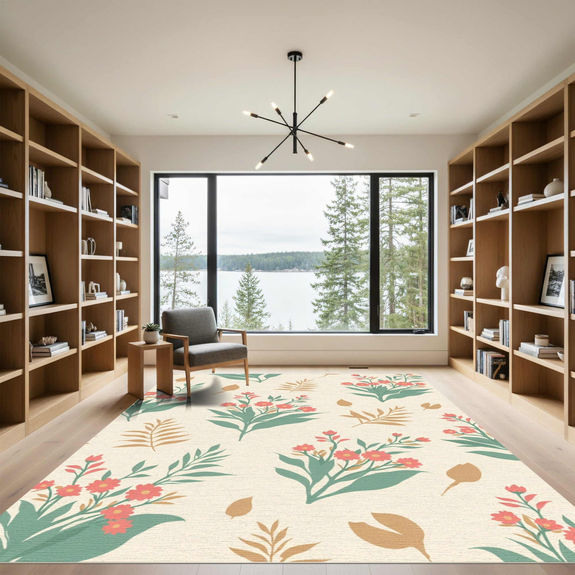 Coral Blossoms on Cream Backdrop Rug
