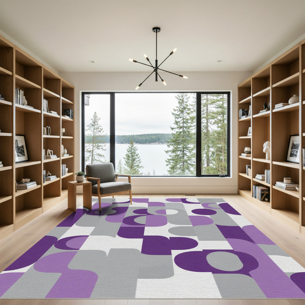 Purple Gray Abstract Geometric Shapes Rug