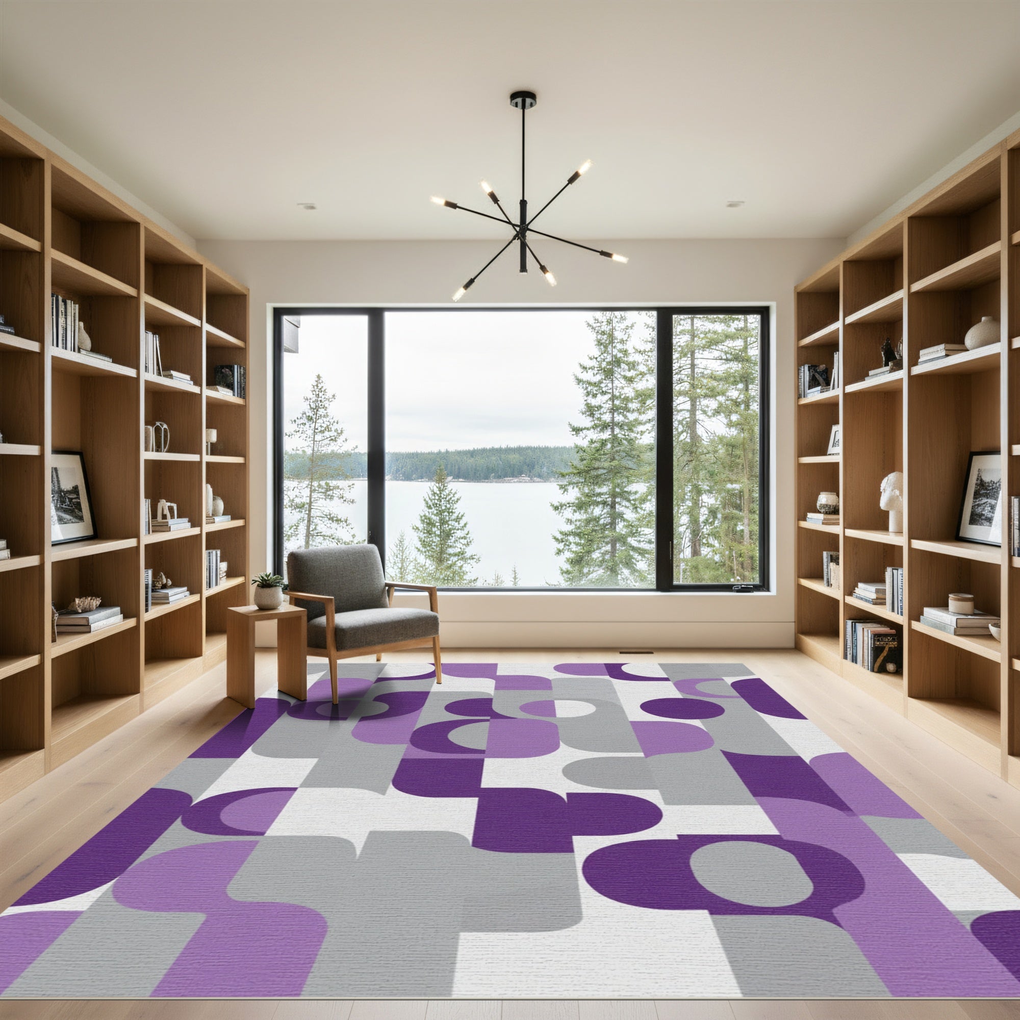 Purple Gray Abstract Geometric Shapes Rug