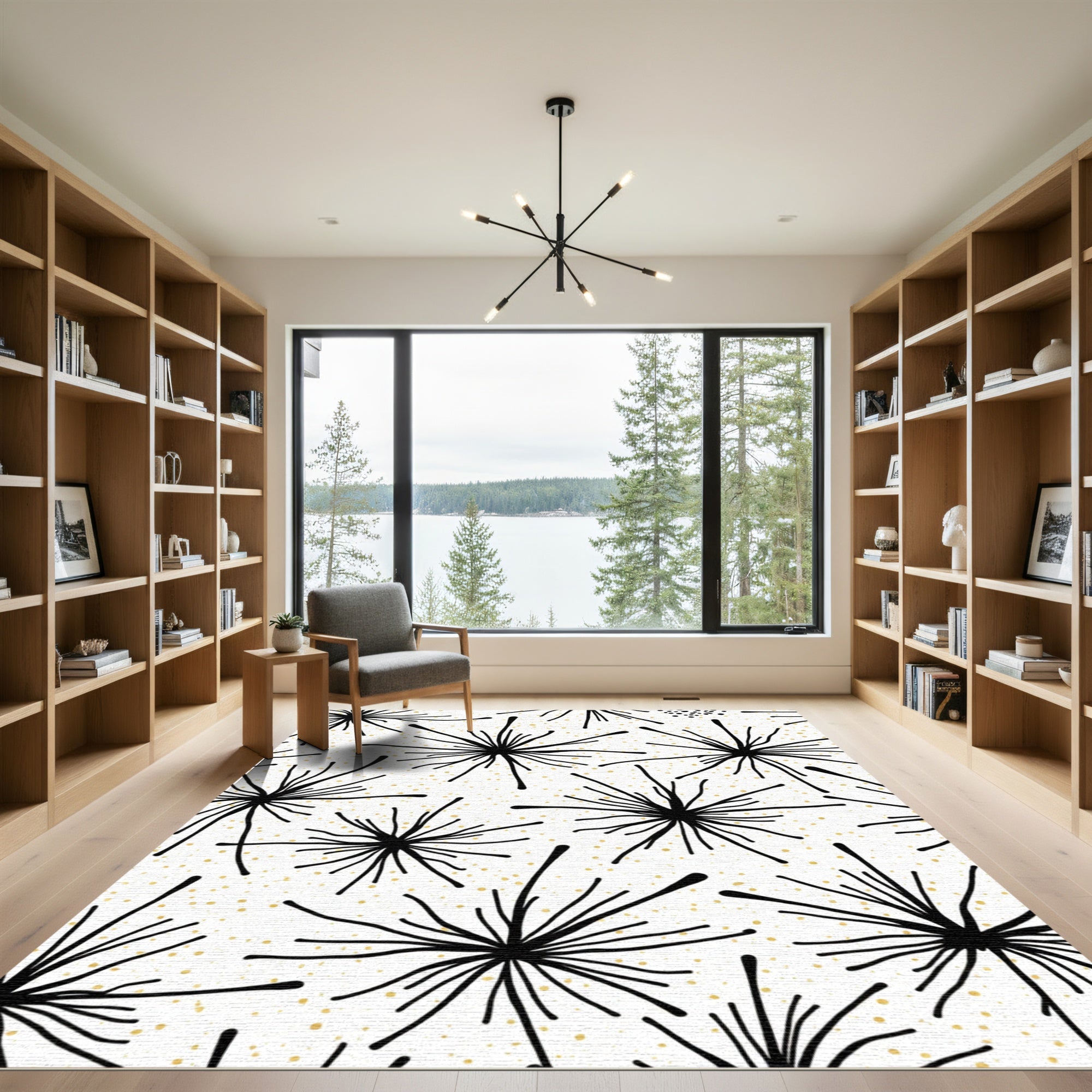 Black Starburst Dandelion Gold Speckle Rug