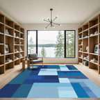 Shades Of Blue Geometric Blocks Rug