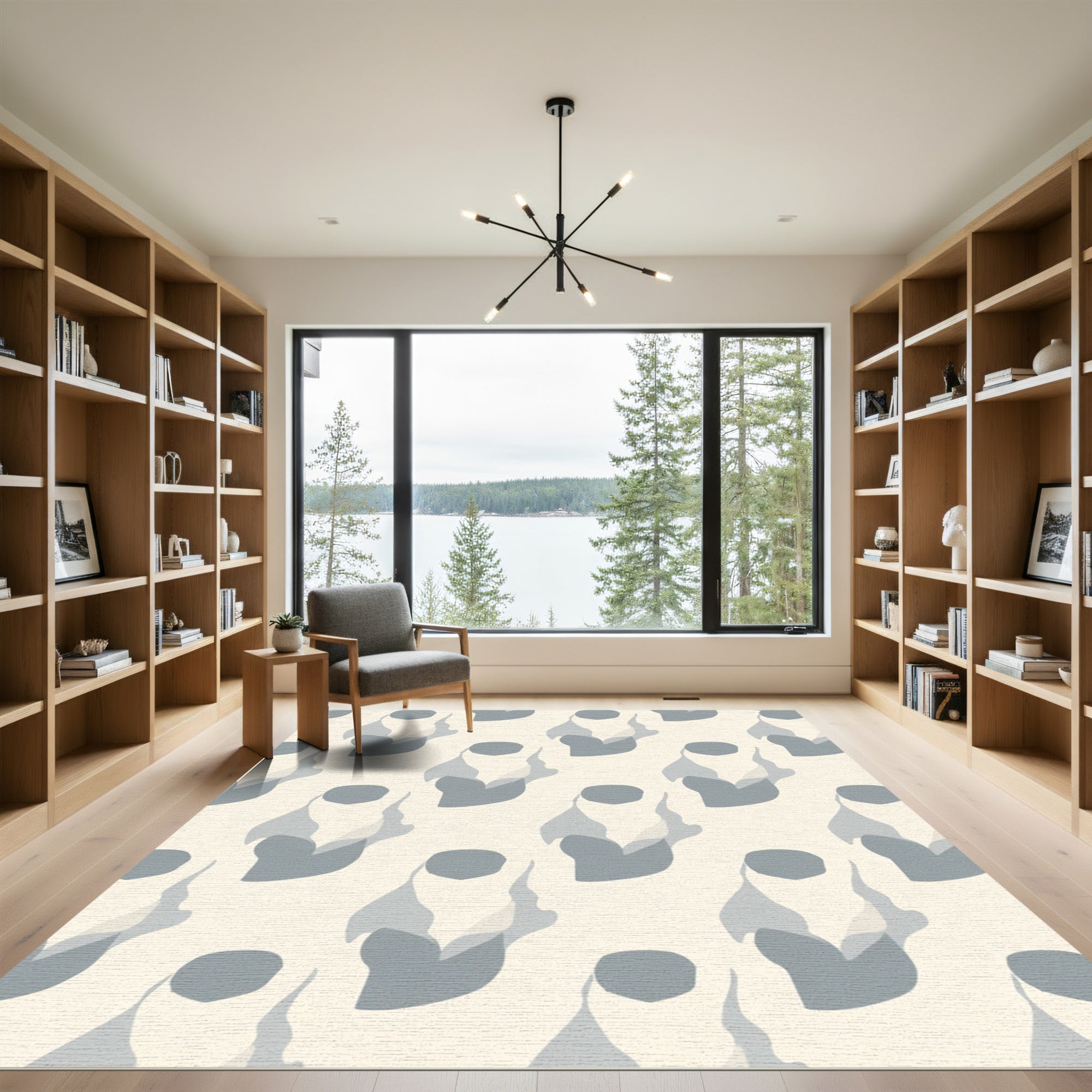Soft Cream Blue Abstract Organic Rug