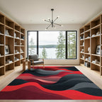 Vibrant Red and Gray Wave Landscape Rug