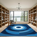 Deep Blue Concentric Circles Rug